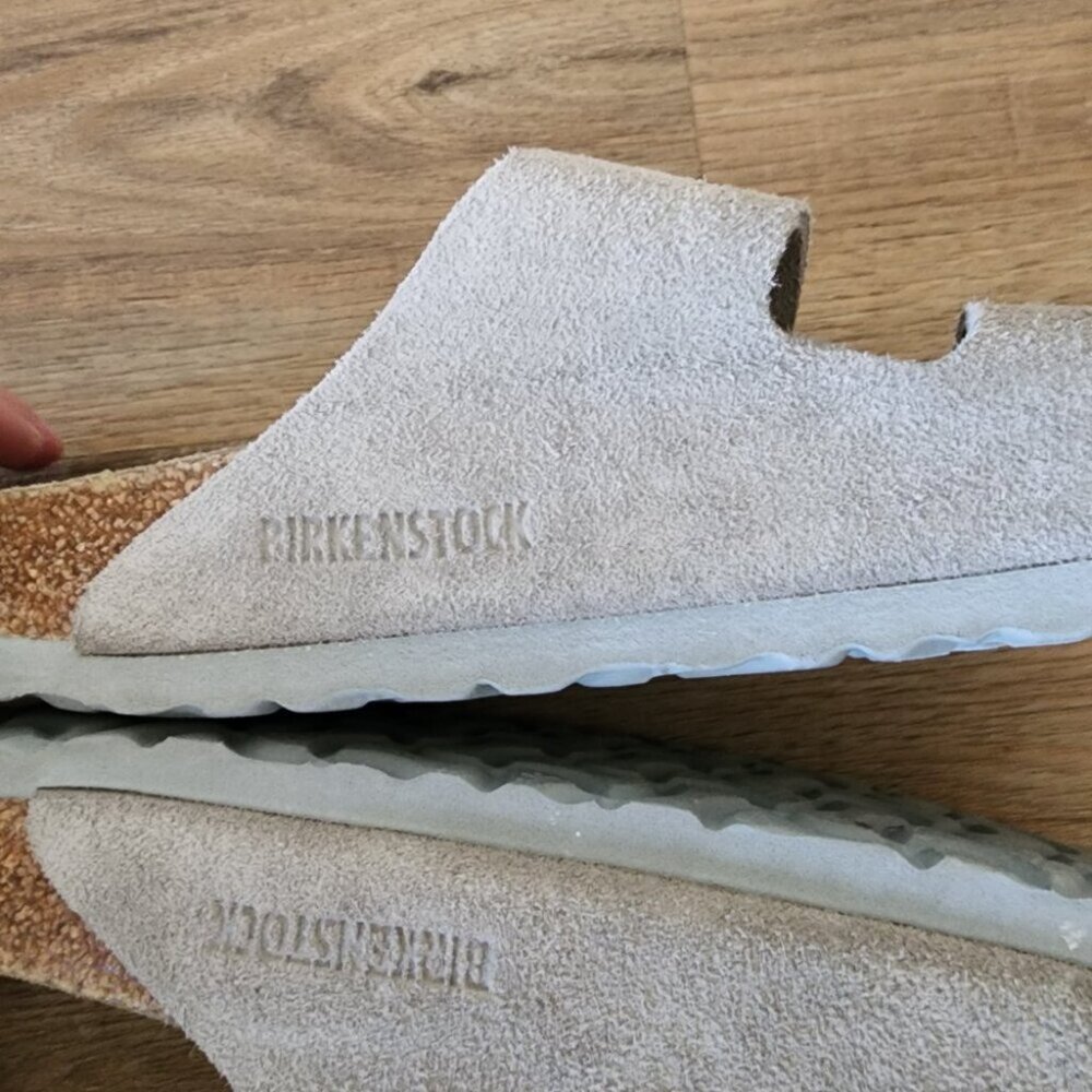 Birkenstock Arizona Sandals, Grey Suede Cork Sandals - Picture 5 of 10